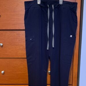 Figs Women's Dark Blue scrubs Pants with Light Gray Drawstring